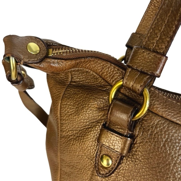 Coach Alexandra Convertible Bag Purse Pebbled Leather Hobo Satchel Gold Metallic - Picture 8 of 13